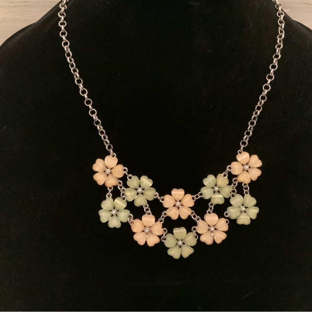 RMN Replica Iridescent Mint Pale Pink Flower Choker‎ Necklace 18”-21 GC